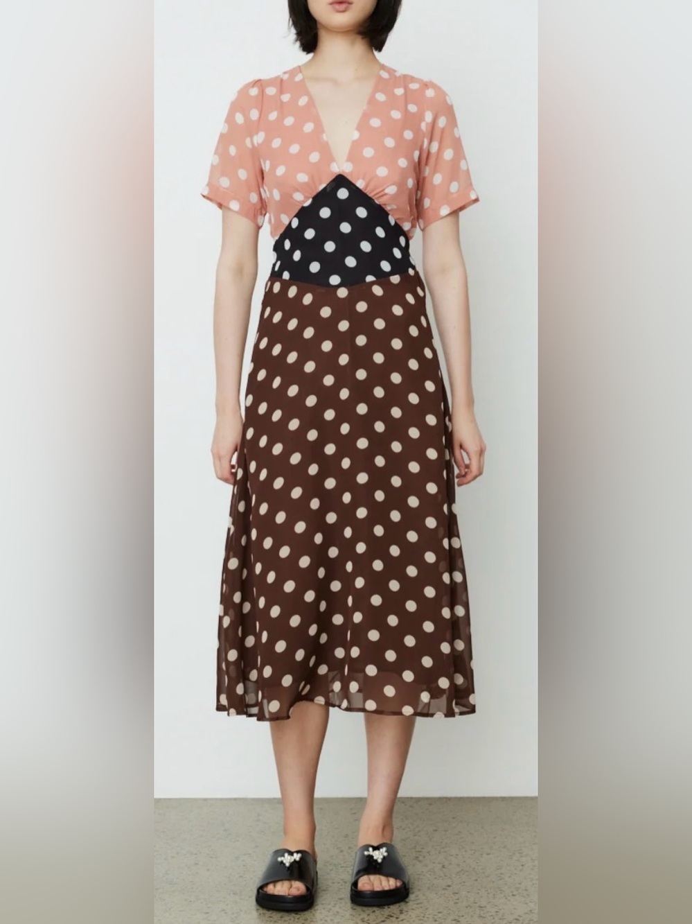 Lisa Says Gah Amelia Polka Dot Midi Dress Pink & Brown Size XL